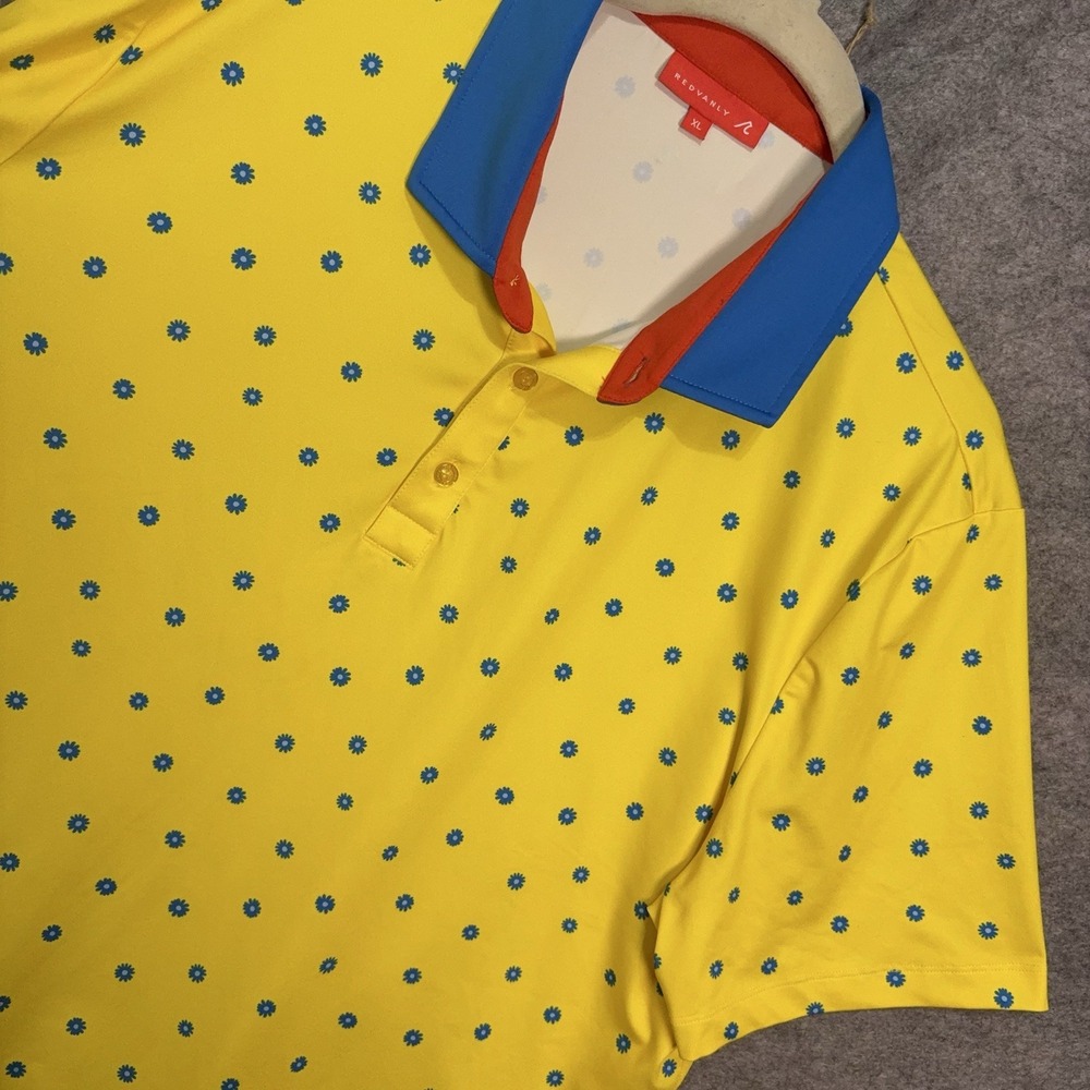 Redvanly Polo Shirt Mens Sz XL Yellow Floral Performance Stretch Golf